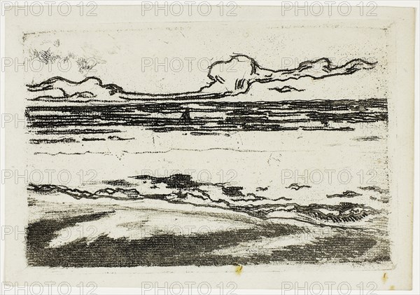 The Sea at Bognor, 1895, Theodore Roussel, French, worked in England, 1847-1926, England, Softground etching in black ink on ivory laid paper, 98 × 148 mm (image/plate), 110 × 160 mm (sheet)