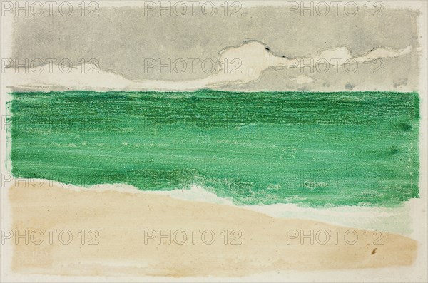 The Sea at Bognor, 1895, Theodore Roussel, French, worked in England, 1847-1926, France, Color monotype, softground, and inkless intaglio on ivory laid paper, 95 × 148 mm (image/plate), 127 × 199 mm (sheet)
