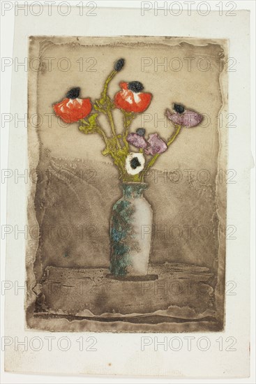 Anemonies, 1897, Theodore Roussel, French, worked in England, 1847-1926, England, Color etching and aquatint on ivory laid paper, 113 × 75 mm (image), 120 × 82 mm (plate), 148 × 100 mm (sheet)