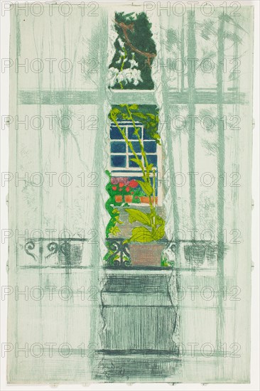 A Window Seen Through a Window, 1897, Theodore Roussel, French, worked in England, 1847-1926, England, Color etching and aquatint, inked à la poupée, on cream laid paper, 221 × 143 mm (image, trimmed within plate mark), 225 × 146 mm (sheet)