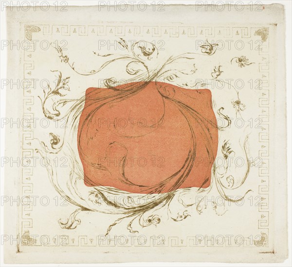 Mount for The Sea at Bognor, 1897–99, Theodore Roussel, French, worked in England, 1847-1926, England, Softground etching, aquatint, lavis and drypoint in yellow-brown metallic and light brownish red on ivory laid paper, 254 × 283 mm (image), 265 × 298 mm (plate), 299 × 328 mm (sheet)