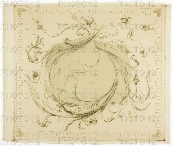 Mount for The Sea at Bognor, 1897–99, Theodore Roussel, French, worked in England, 1847-1926, England, Softground etching, aquatint, lavis and drypoint in yellow-brown metallic, off-white, and blue-gray on ivory laid paper, 283 × 254 mm (image), 298 × 265 mm (plate), 328 × 279 mm (sheet)