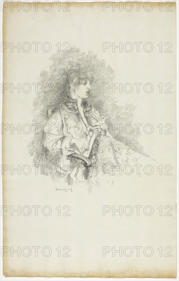The Chinese Gown, 1890–94, Theodore Roussel, French, worked in England, 1847-1926, England, Transfer lithograph in black on cream laid paper, 223 × 210 mm (image), 416 × 262 mm (sheet)
