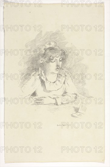 La Liseuse—The Reader, Lamplight, 1890–94, Theodore Roussel, French, worked in England, 1847-1926, England, Transfer lithograph in black on cream laid paper, 220 × 190 mm (image), 359 × 227 mm (sheet)