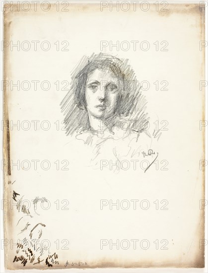 Portrait Head, c. 1894, Theodore Roussel, French, worked in England, 1847-1926, England, Lithographic crayon on prepared transfer paper, 323 × 245 mm