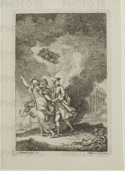 Plate from, Nella Venuta, 1764, Franz Edmund Weirotter (Austrian, 1730–1771), after Etienne de Lavallée-Poussin (French, 1735–1802), France, Etching in black on ivory laid paper, 130 × 87 mm (image), 137 × 94 mm (plate), 162 × 115 mm (sheet)