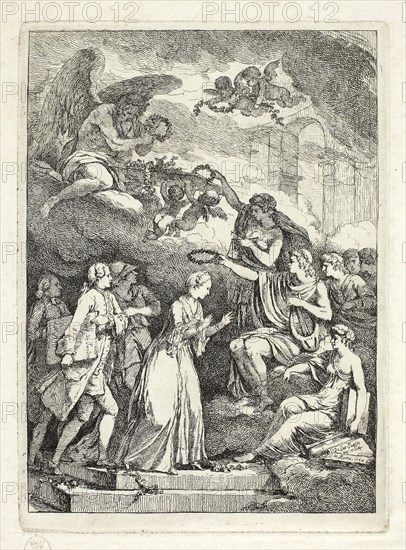 Plate from, Nella Venuta, 1764, Etienne de Lavallée-Poussin, French, 1735–1802, France, Etching in black on ivory laid paper, 128 × 93 mm (image), 136 × 100 mm (plate), 301 × 220 mm (sheet)