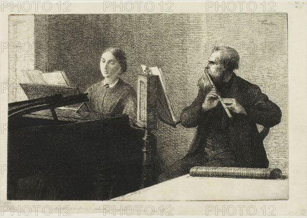 A Piece by Schumann, 1864, Henri Fantin-Latour, French, 1836-1904, France, Etching in black on cream Japanese paper, 185 × 280 mm (image/plate), 215 × 308 mm (sheet)