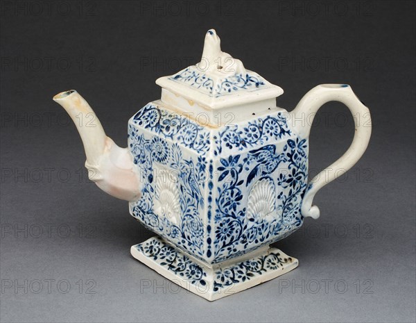 Teapot, c. 1750, Staffordshire, England, Staffordshire, Salt-glazed stoneware, cobalt blue decoration, 14 x 17.5 x 8.9 cm (5 1/2 x 6 7/8 x 3 1/2 in.)