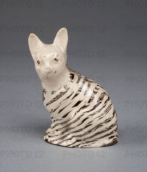 Cat, c. 1750, Staffordshire, England, Staffordshire, Lead-glazed earthenware (agateware), 7.6 x 6.4 x 4.5 cm (3 x 2 1/2 x 1 3/4 in.)