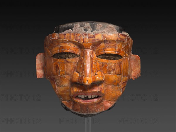 Shell Mosaic Ritual Mask, AD 300/600, Teotihuacan, Teotihuacan, Mexico, Teotihuacán, Stone and spondylus shell with stucco, 18 × 21 × 11 cm (7 1/8 × 8 1/4 × 4 5/16 in.)