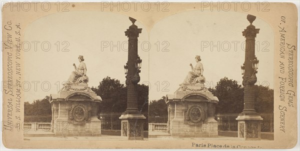 Place de la Concorde, Paris, 1860s, Paris, Albumen print, stereo, 7.8 x 7.5 cm (each image), 8.8 x 17.8 cm (card)