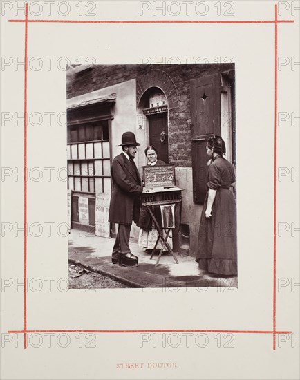 Street Doctors, 1877, John Thomson, Scottish, 1837–1921, Scotland, Woodburytype, from the album "Street Life in London