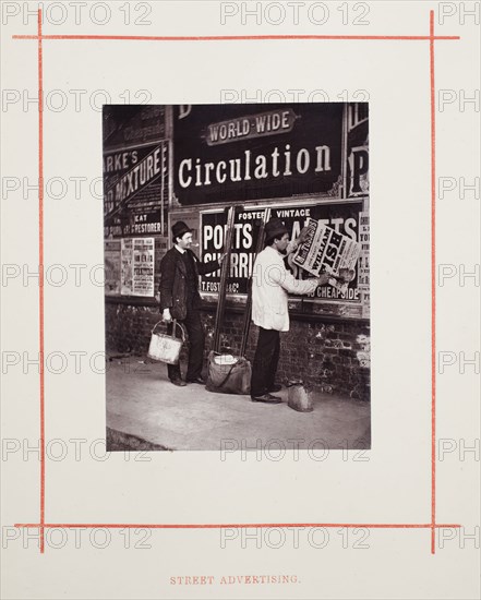 Street Advertising, 1877, John Thomson, Scottish, 1837–1921, Scotland, Woodburytype, from the album "Street Life in London