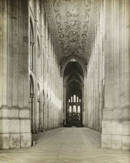 Ely Cathedral: Nave from Porch Door, 1891, Frederick H. Evans, English, 1853–1943, England, Lantern slide, 8.2 × 8.2 cm