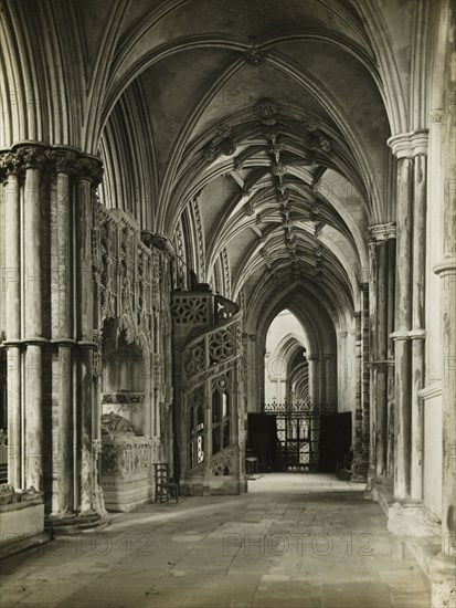 Ely Cathedral: North Choir Aisle to West, 1891, Frederick H. Evans, English, 1853–1943, England, Lantern slide, 8.2 × 8.2 cm