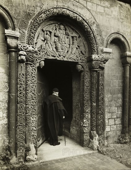 Ely Cathedral: Prior’s Door, with Bedesman, 1891, Frederick H. Evans, English, 1853–1943, England, Lantern slide, 8.2 × 8.2 cm