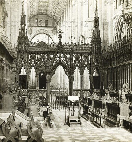 Ely Cathedral: Choir to West, 1891, Frederick H. Evans, English, 1853–1943, England, Lantern slide, 8.2 × 8.2 cm