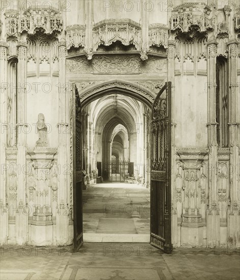 Ely Cathedral: From Br. West’s Chapel into South Choir Aisle, c. 1891, Frederick H. Evans, English, 1853–1943, England, Lantern slide, 8.2 × 8.2 cm