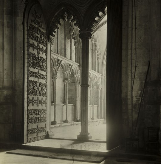 Ely Cathedral: Galilee Porch from Nave, c. 1891, Frederick H. Evans, English, 1853–1943, England, Lantern slide, 8.2 × 8.2 cm