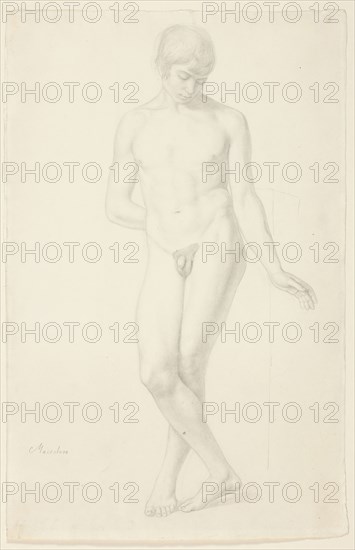 Study of a Standing Nude Youth, 1820, Julius Schnorr von Carolsfeld, German, 1794-1872, Germany, Graphite with stumping on cream wove paper, 411 × 267 mm