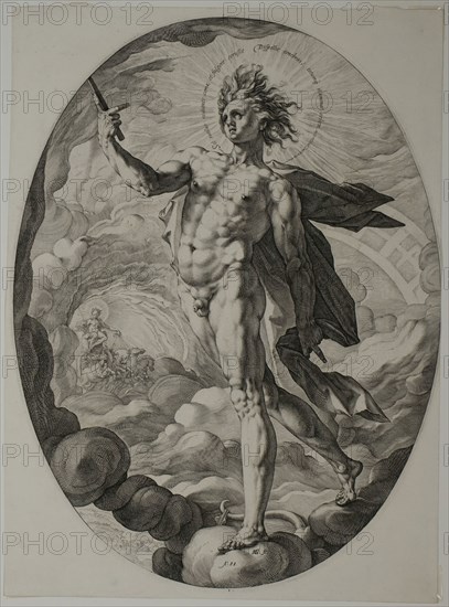 Apollo, 1588, Hendrick Goltzius, Dutch, 1558-1617, Netherlands, Engraving in black ink on off-white laid paper, 350 x 263 mm (image/plate), 360 x 264 mm (sheet)