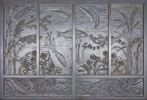 Fountain Panel, 1871, Designed by Thomas Jeckyll, English 1827–1881, Made by Barnard, Bishop and Barnards, Norfolk Iron Works, Norwich, England, 1826–1908, Norfolk, Bronze, 76.2 × 111.8 cm (30 × 44 in.)