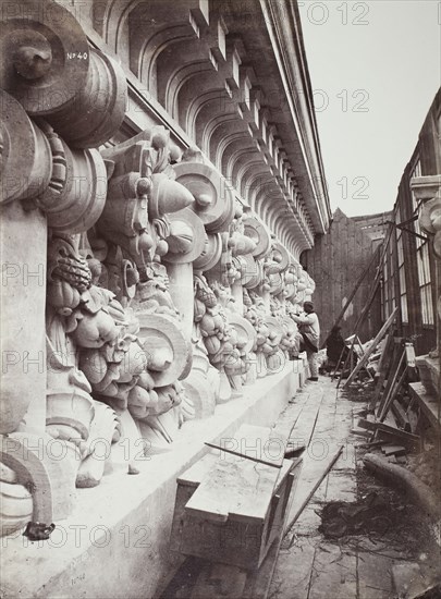 Stage Frieze and Cornice, c. 1870, Louis-Emile Durandelle, French, 1839–1917, France, Albumen print, from "Le nouvel Opéra de Paris, Sculpture ornementale" (1875), 37.9 × 28.2 cm (image/paper), 63 × 45.2 cm (mount)