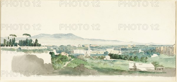 A View from the Palatine Hill, Rome, the Alban Hills in the Distance, c. 1775, Carlo Labruzzi, Italian, 1748-1818, Italy, Watercolor, over graphite, on ivory laid paper, laid down on white laid paper, folded, 311 x 531 mm (primary support, folded), 374 x 531 mm (primary support, unfolded), 338 x 631 mm (secondary support, folded), 413 x 631 mm (secondary support, unfolded), Helena-Leonora de Sieveri, n.d., Cornelis Visscher (Dutch, c. 1629-1658), printed or published by E. Cooper (European, 17th century), after Anthonie van Dyck (Flemish, 1599-1641), Flanders, Engraving in black on paper, 238 × 190 mm (plate), 350 × 267 mm (sheet)