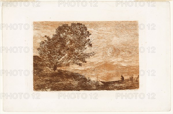 Lake in the Tyrol, 1863, Jean-Baptiste-Camille Corot (French, 1796-1875), printed by François Houiste, published by Le Monde des Arts, France, Etching in red on white wove paper, 114 × 173 mm (image), 133 × 193 mm (plate), 140 × 197 mm (sheet, sight)