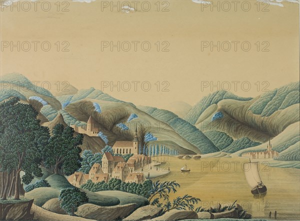 View of Braubach, n.d., Ernst Damitz, American, born Germany, 1805-1883, United States, Watercolor on ivory wove paper (discolored to tan), 338 x 461 mm