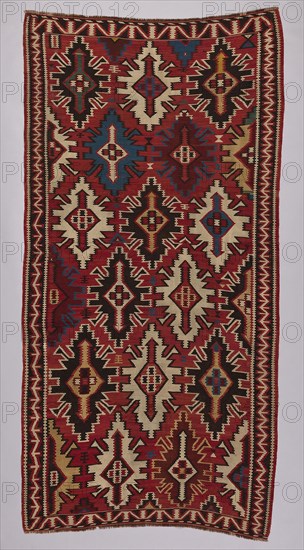 Shirvan Kilim, Last quarter 19th century, Azerbaijan, Shirvan area, Caucasus, wool, plain and slit tapestry weaves, weft wrapping, cut warp fringe, 374.7 × 183.5 cm (147 1/2 × 72 1/4 in.)