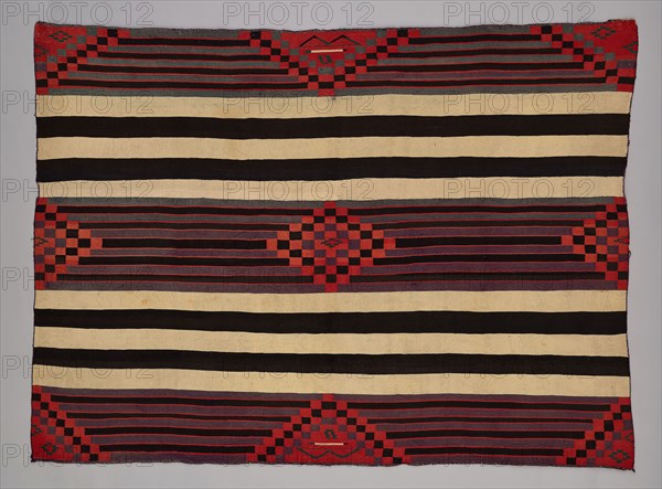 Chief Blanket (Third Phase), c. 1880, Navajo (Diné), Northern New Mexico or Arizona, United States, New Mexico, Wool, plain weave with "lazy lines" and dovetail tapestry weave, warp and weft twining, corner tassles, 153.7 x 206.4 cm (60 1/2 x 81 1/4 in.)
