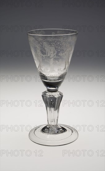 Commemorative Wineglass for the Coronation of George I, c. 1714 (Engraved 1716), England, Diamond-engraved lead glass, 20.6 × 10.1 × 10.1 cm (8 1/8 × 4 × 4 in.)