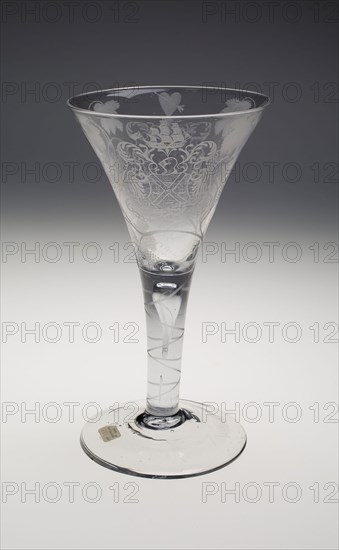 Trumpet Wine Glass, c. 1740–50, England, Diamond-engraved lead glass, 24.1 × 12.7 × 12.7 cm (9 1/2 × 5 × 5 in.)