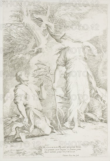 Ceres and Phytalus, c. 1662, Salvator Rosa, Italian, 1615-1673, Italy, Etching with drypoint in black on ivory laid paper, 352 x 236 mm (image/plate), 464 x 336 mm (sheet)
