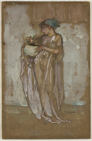 The Little Blue Cap, 1893/95, James McNeill Whistler, American, 1834-1903, United States, Watercolor and opaque watercolor over charcoal on brown wove paper, 278 x 182 mm