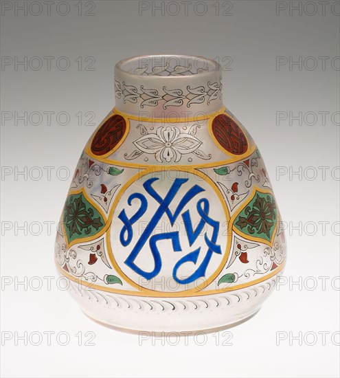Vase, c. 1900, Fritz Heckert Glass Refinery and Glassworks, Petersdorf, Silesia (now Poland), 1866-1923, Possibly designed by Otto Thamm, German, 1860-c. 1905, Possibly decorated by Adolph Heyden, German, 1838-1902, Silesia, Glass with enamel decoration, 20.3 x 14 cm (8 x 5 1/2 in.)