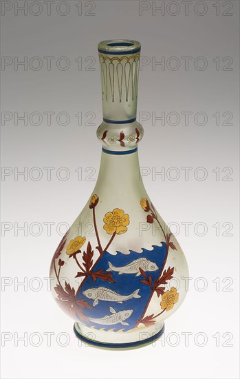 Vase, c. 1899, Fritz Heckert Glass Refinery and Glassworks, Petersdorf, Silesia (now Poland), 1866-1923, Probably designed by Otto Thamm, German, 1860-c. 1905, Probably decorated by Max Rade, German, 1840-1917, Silesia, Glass with enamel decoration, 26.7 x 7.9 cm (10 1/2 x 3 1/8 in.)