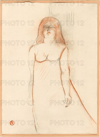 Mademoiselle Cocyte, 1900, Henri de Toulouse-Lautrec, French, 1864–1901, France, Red and black chalk, with stumping, on ivory wove paper, 346 × 253 mm