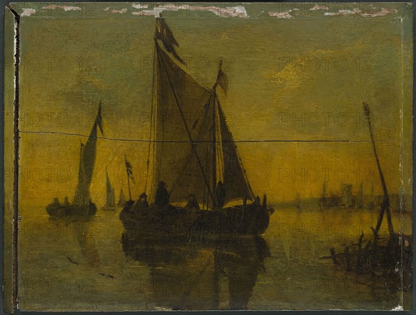 Boats in an Estuary, 17th century, Style of Aelbert Cuyp, Dutch, 1620-1691, Holland, Oil on panel, 19 x 25 cm (7 1/2 x 9 3/4 in.)
