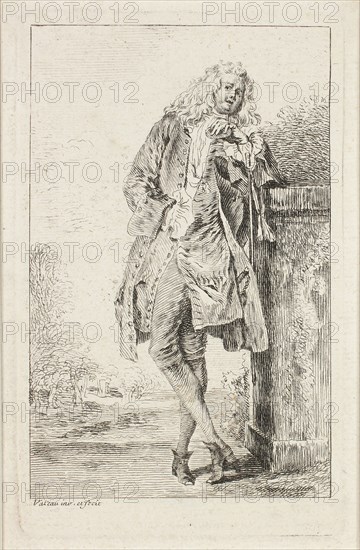 Figures du mode, c. 1710, Jean Antoine Watteau, French, 1684-1721, France, Etching in black on ivory laid paper, 109 × 70 mm (image), 122 × 76 mm (plate), 137 × 92 mm (sheet)
