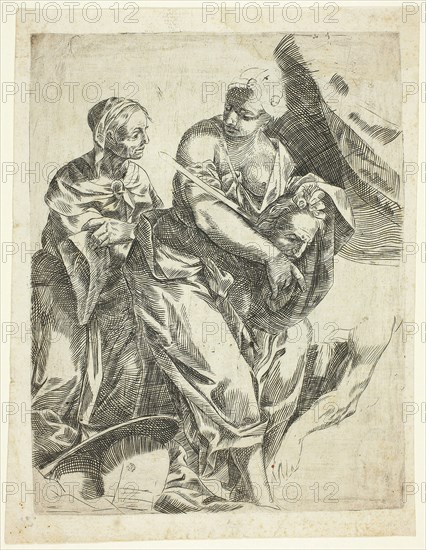 Judith with the Head of Holofernes, n.d., Marco San Martino, Italian, 1615/25-1680/1700, Italy, Engraving in black on ivory laid paper, 192 x 150 mm (image/plate), 212 x 163 mm (sheet)