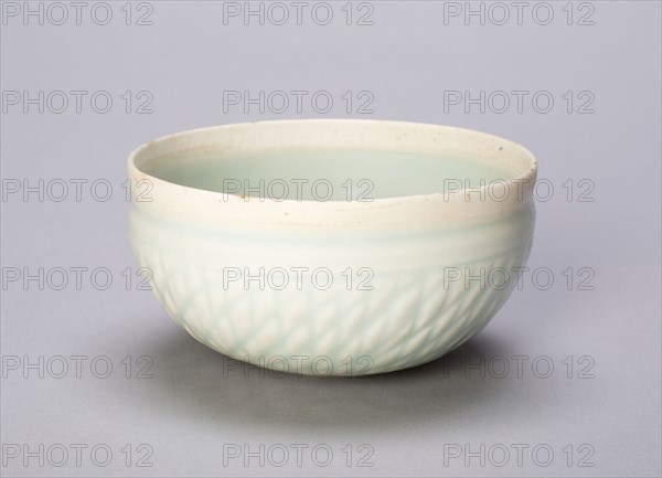 Basketweave Bowl, Northern Song dynasty (960–1127), 11th/12th century, China, Qingbai ware, porcelain with underglaze carved decoration, H. 3.8 cm (1 1/2 in.), diam. 7.4 cm (2 15/16 in.)
