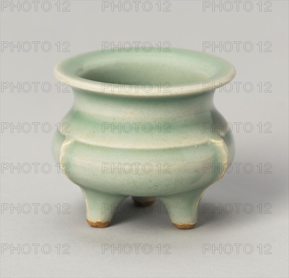 Tripod Incense Burner (Censer), Southern Song dynasty (1127–1279), China, Longquan ware, glazed stoneware with molded decoration, H. 3.7 cm ( 1 1/2 in.), diam. 4.4 cm (1 3/4 in.)