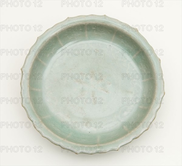Foliate and Lobed Dish with Floral Sprays, Goryeo dynasty (918–1392), 12th century, Korea, South Korea, Stoneware with underglaze molded decoration, H. 3.4 cm (1 3/8 in.), diam. 11.5 cm (4 9/16 in.)