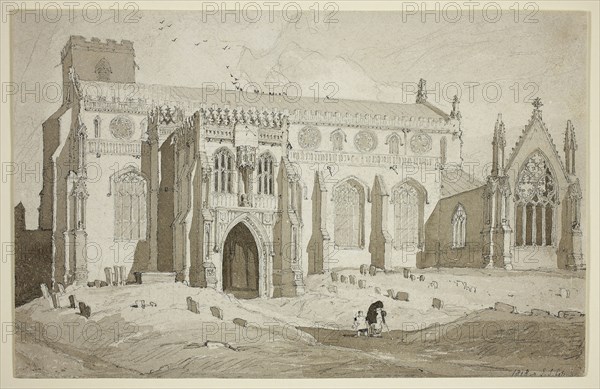 Cley Church, Norfolk, 1818, John Sell Cotman, English, 1782-1842, England, Graphite and gray wash on ivory wove paper, 173 × 269 mm