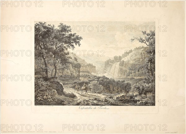 Cascades of Tivoli, 1792, Albert Christoph Dies, Austrian, born Germany, 1755-1822, Austria, Etching on ivory wove paper, 278 × 375 mm (plate), 391 × 540 mm (sheet)