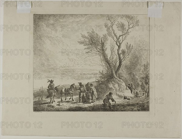 Wayfarer’s Camp, 1730, Christian Wilhelm Ernst Dietrich, German, 1712-1774, Germany, Etching on cream wove paper, 188 x 220 mm (plate), 240 x 314 mm (sheet)