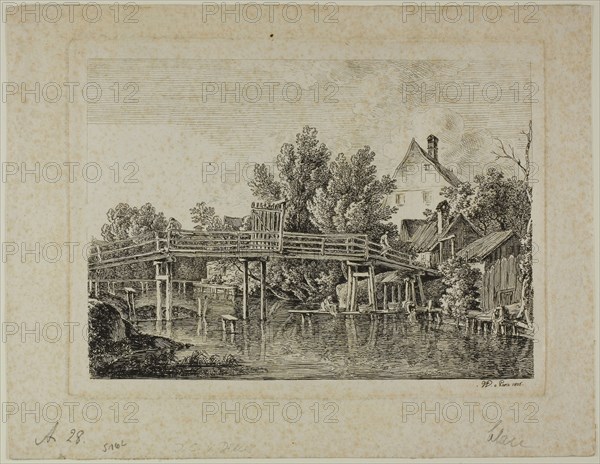 The Little Bridge Across the Isar, Paris, 1806, Johann Georg von Dillis, German, 1759-1841, Germany, Etching on laid paper, 158 x 212 mm